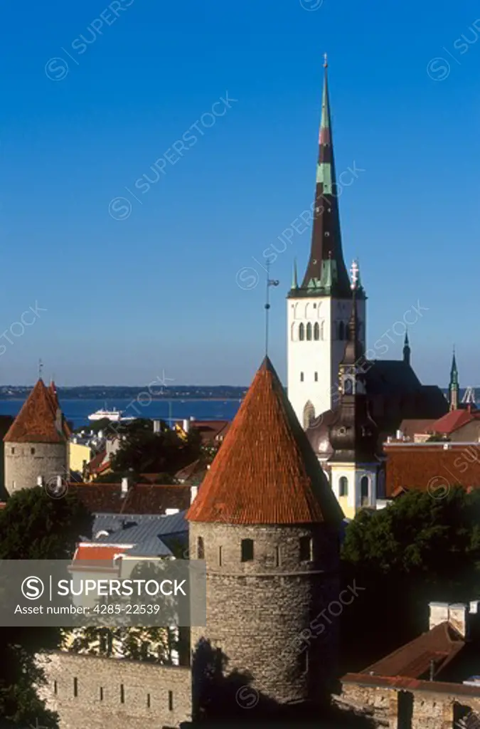 Oleviste Church, Old Town Wall, Harbor, Old Town, Tallinn, Estonia