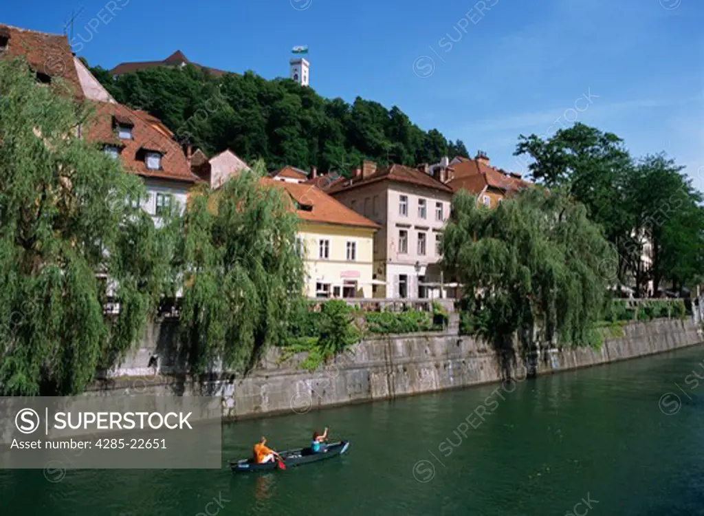 Slovenia, Ljubljana, Ljubljanica River, Ljublajna Castle