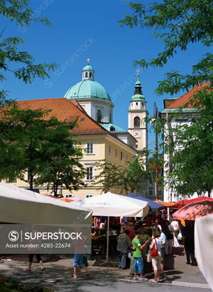 Slovenia, Ljubljana, Cathedral of St. Nicholas, Market