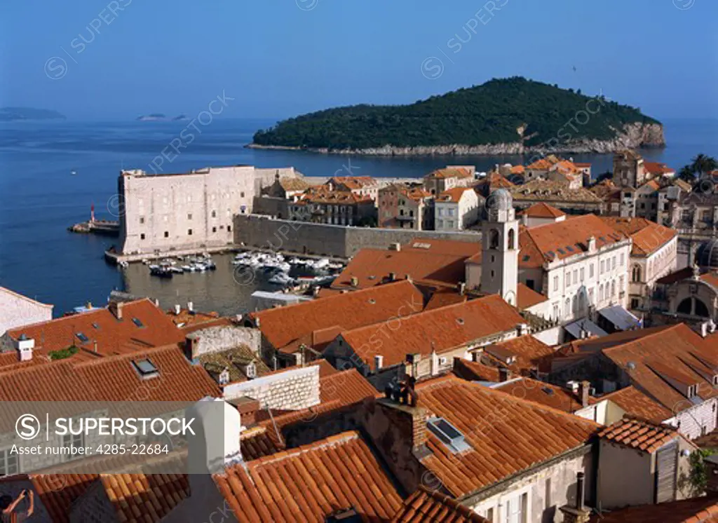 Croatia, Dubrovnik, Old Town, City Wall, St. Johns Fort, Porporela, Lokrum island, Adriatic sea