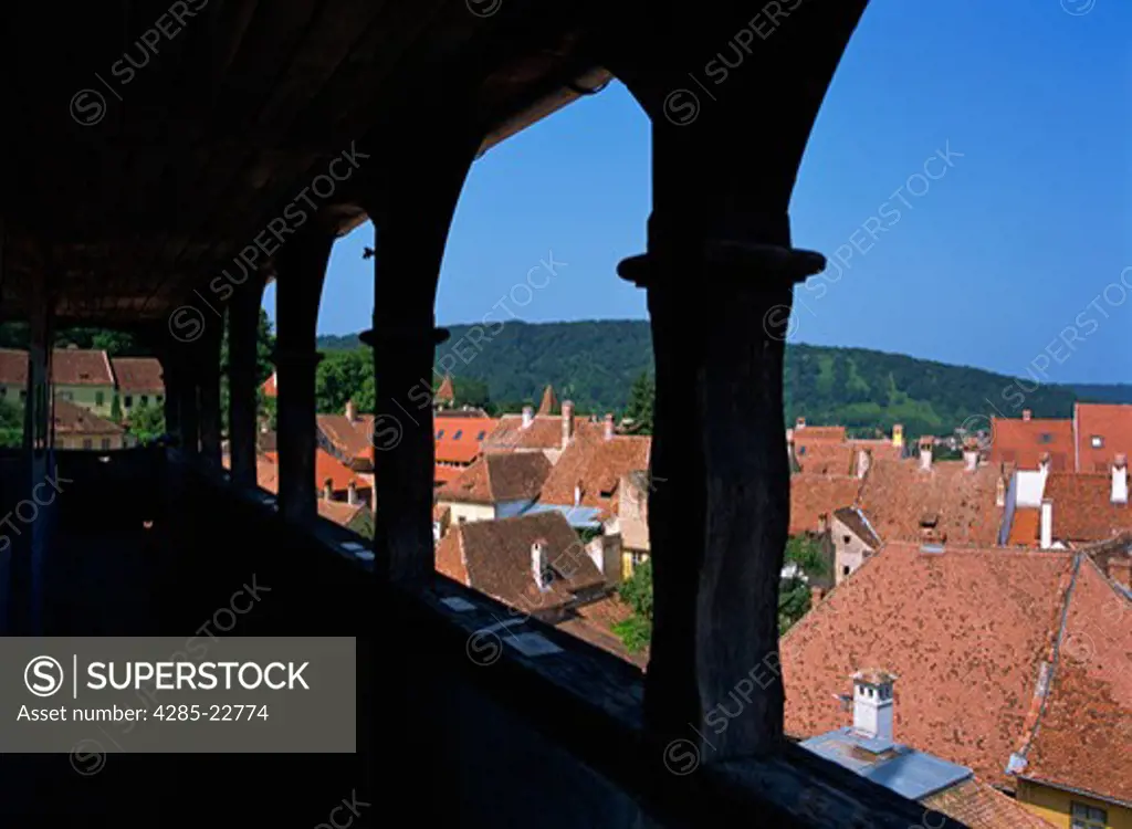 Romania, Transylvania, Sighisoara, Medieval Citadel viewed from Clock Tower