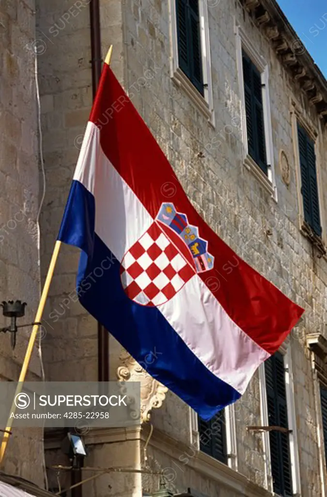 Croatia, Dubrovnik, Old Town, Placa, Plaza Stradun, Croatian Flag