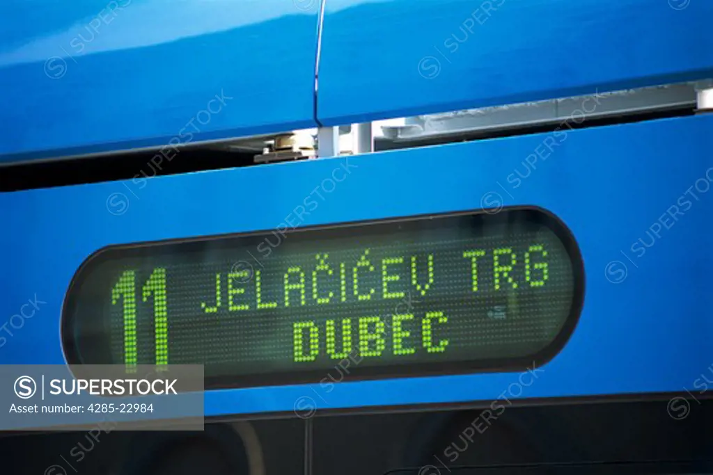 Croatia, Zagreb, Ban J Jelacic Square, Tram, Destination Sign