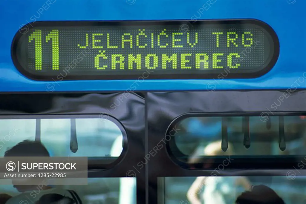 Croatia, Zagreb, Ban J Jelacic Square, Tram, Destination Sign