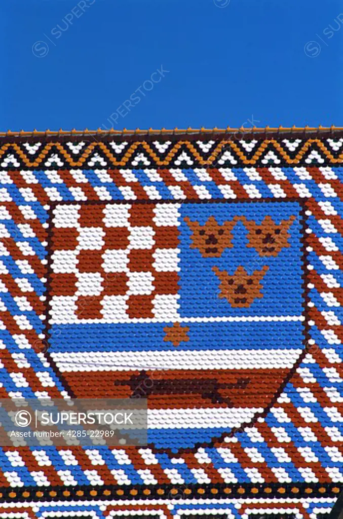 Croatia, Zagreb, Gradec, St.Marks Square, St Marks Church Roof, Patterned Roof Tiles, Medieval Coat of Arms