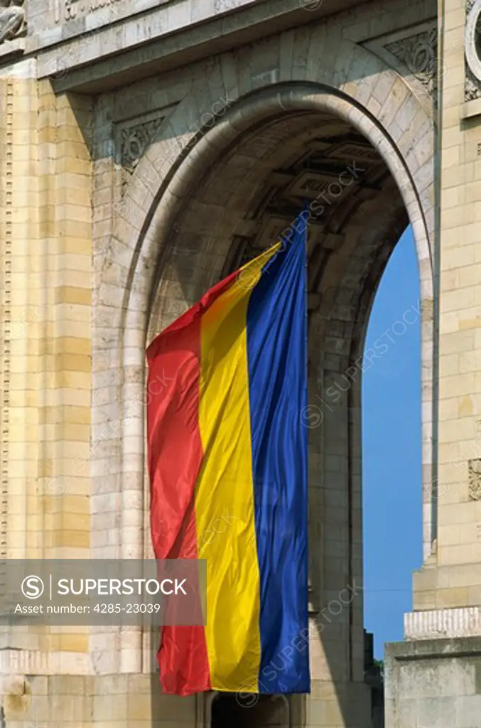 Romania, Bucharest, Triumphal  Arch (Arcul de Triumf), Romanian Flag