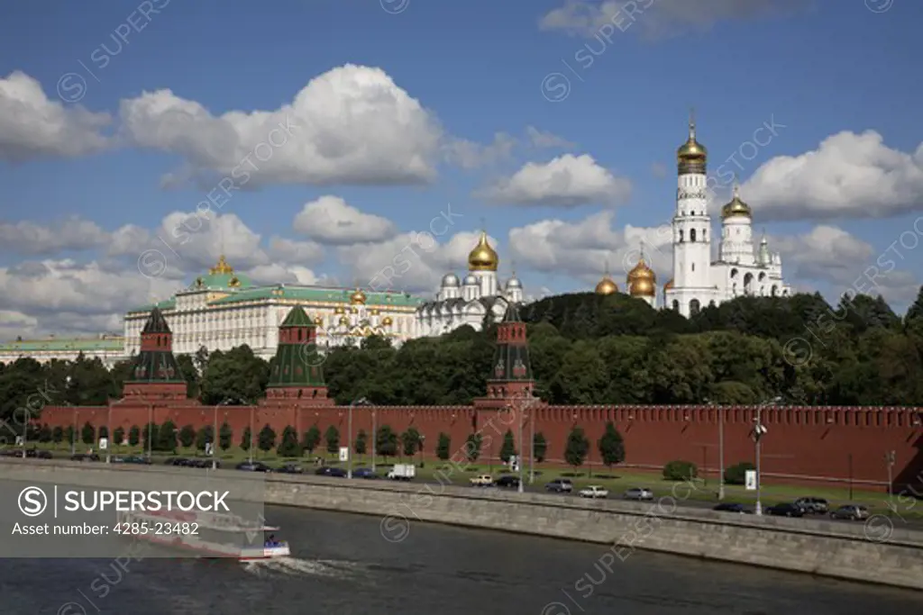 Russia, Moscow, The Kremlin, Moscow River, Tourist Boat