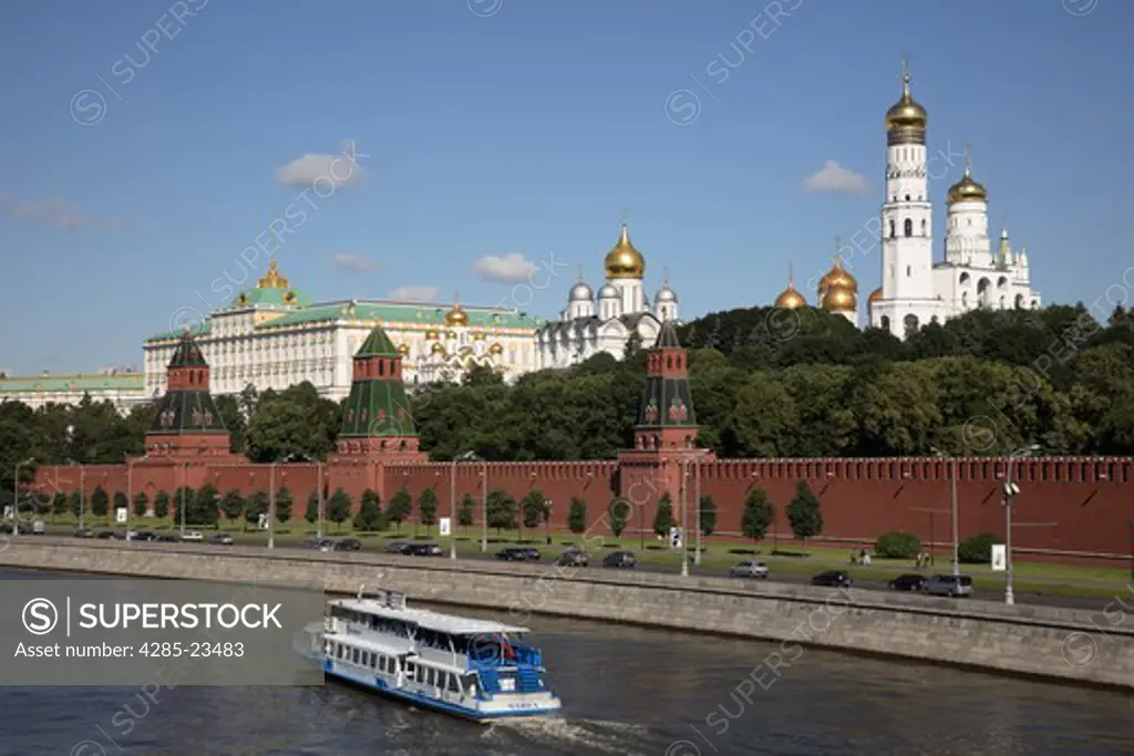 Russia, Moscow, The Kremlin, Moscow River, Tourist Boat