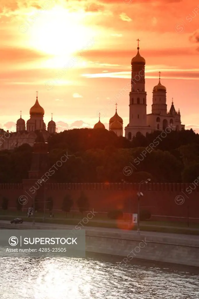 Russia, Moscow, The Kremlin, Ivan The Great Bell Tower, Moscow River, Sunset