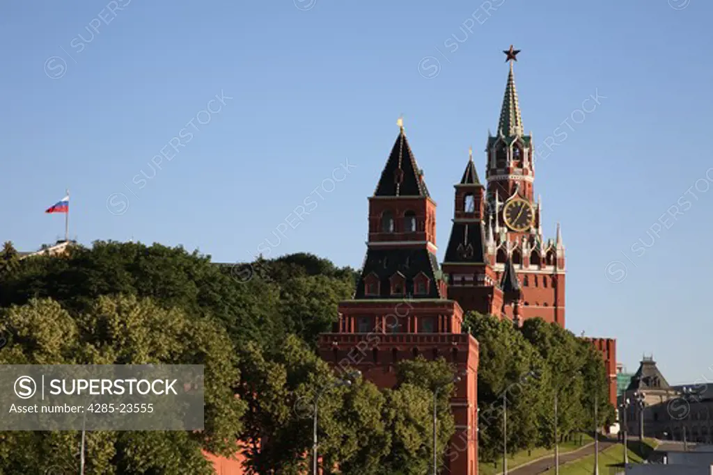 Russia, Moscow, Red Square, The Kremlin, Saviour Tower, Kremlin Wall