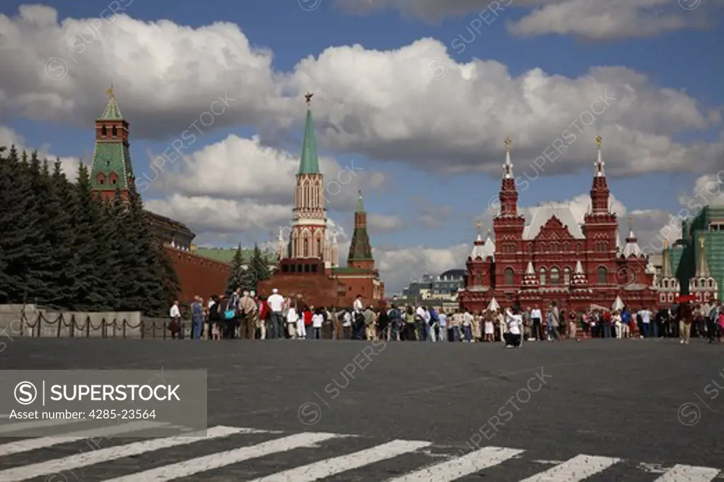 Russia, Moscow, Red Square, The Kremlin, Lenin Mausoleum, State History Museum, St. Nicholas Tower