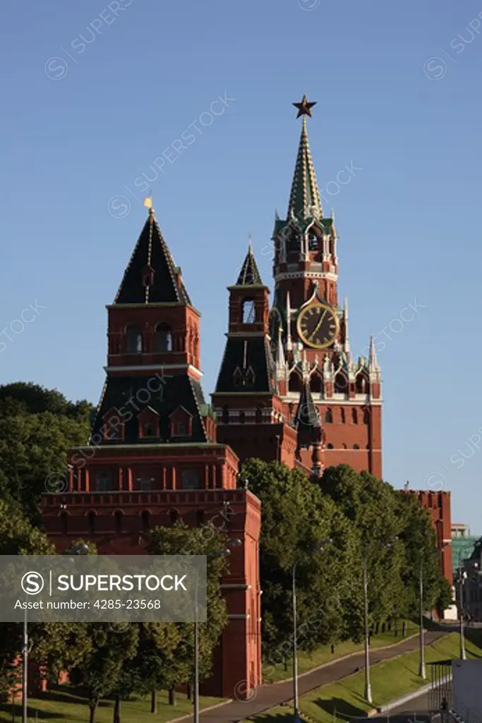 Russia, Moscow, Red Square, The Kremlin, Saviour Tower, Kremlin Wall
