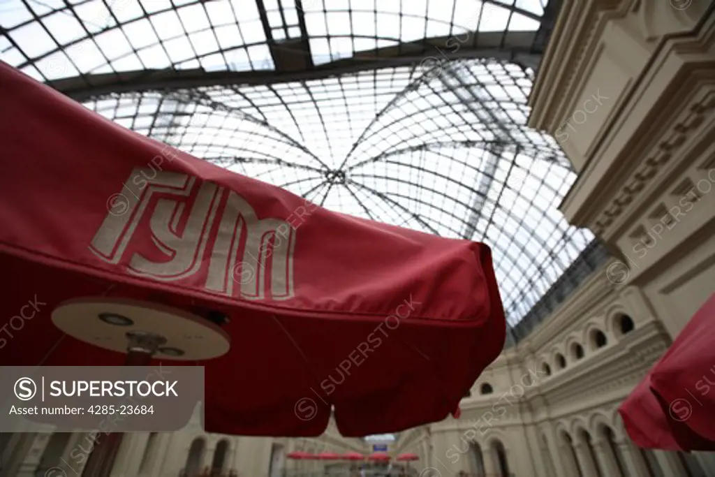 Russia, Moscow, Red Square, Gum Department Store, Interior, Sign