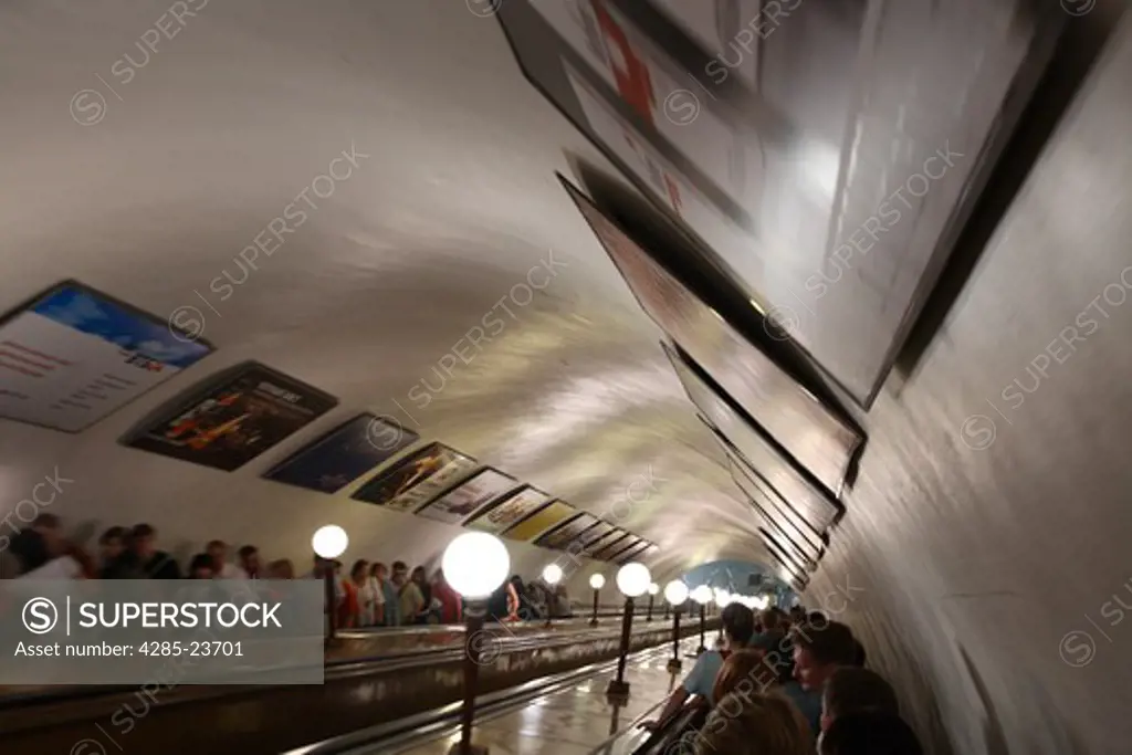 Russia, Moscow, Park Kultry Underground Metro Station, Escalator
