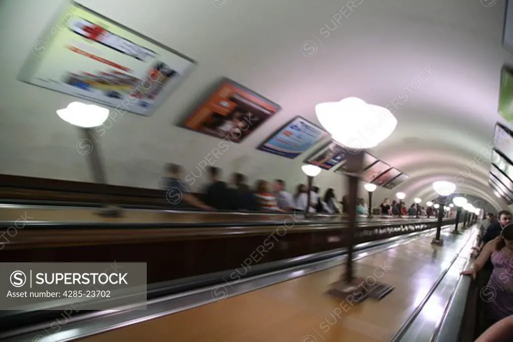 Russia. Moscow, Underground Metro Station, Escalator