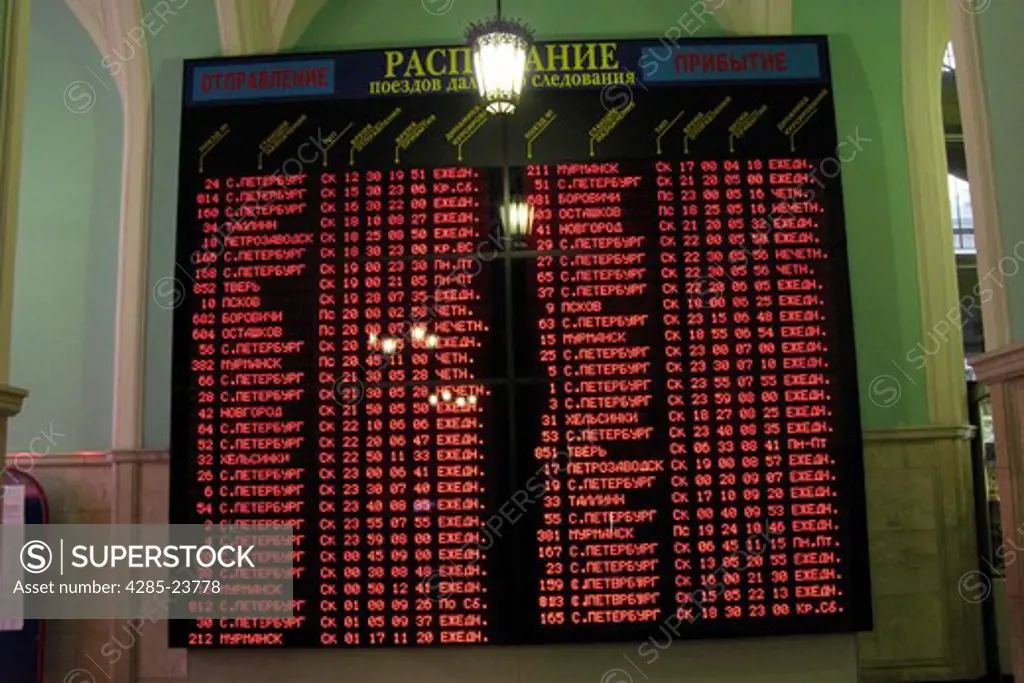 Russia, Moscow, Leningradskiy Station, Train Schedule