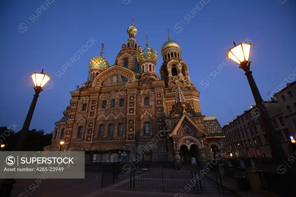 Russia, St Petersburg, Church of the Resurrection (Church on Spilled Blood), Floodlit