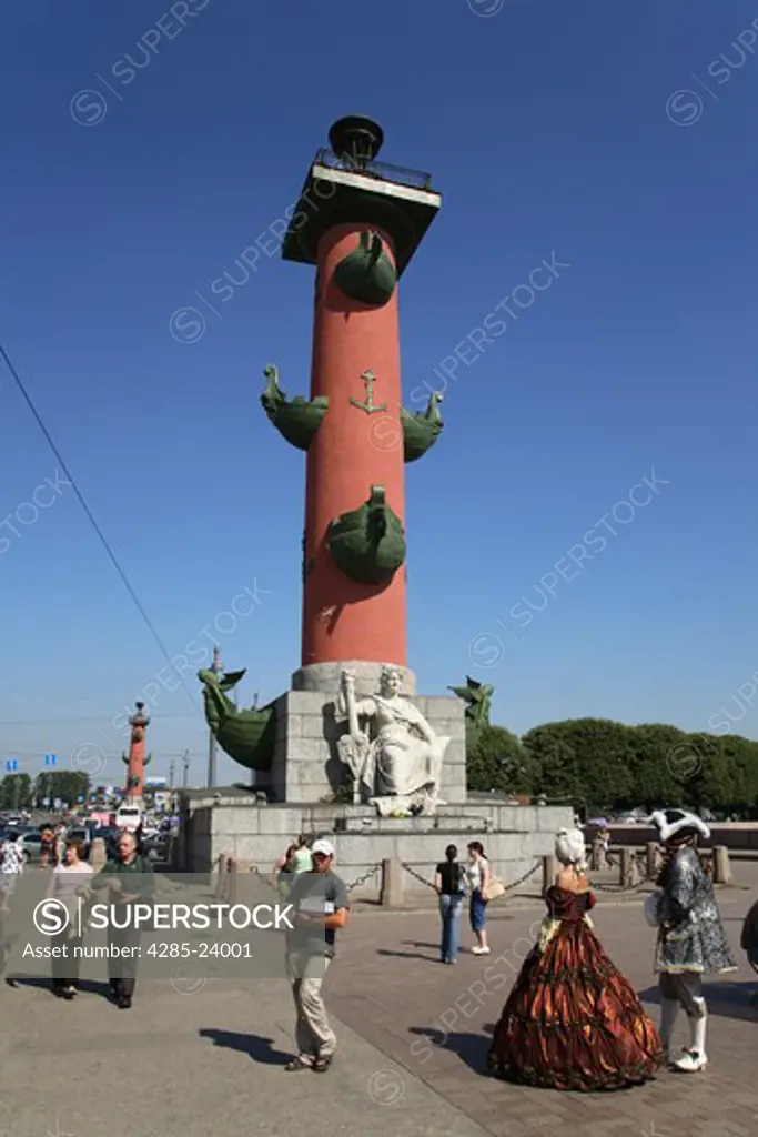 Russia, St Petersburg, Vasilevskiy Island, Rostral Columns, Traditional Costumes