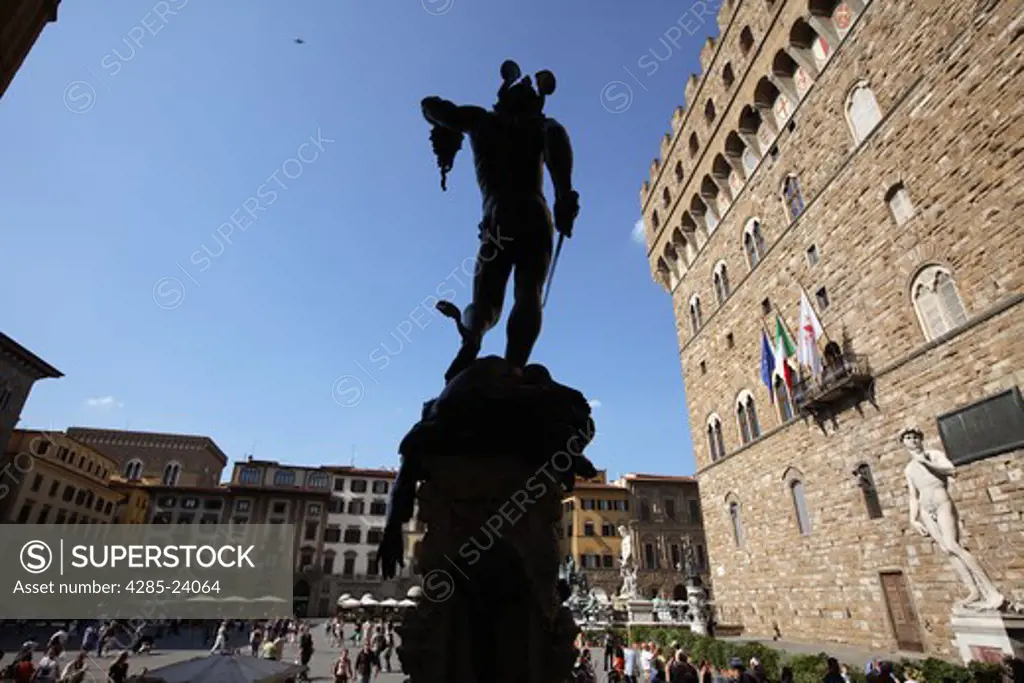 Italy, Tuscany, Florence, Palazzo Vecchio, Piazza Della Signoria, Statue, Perseus by Cellini