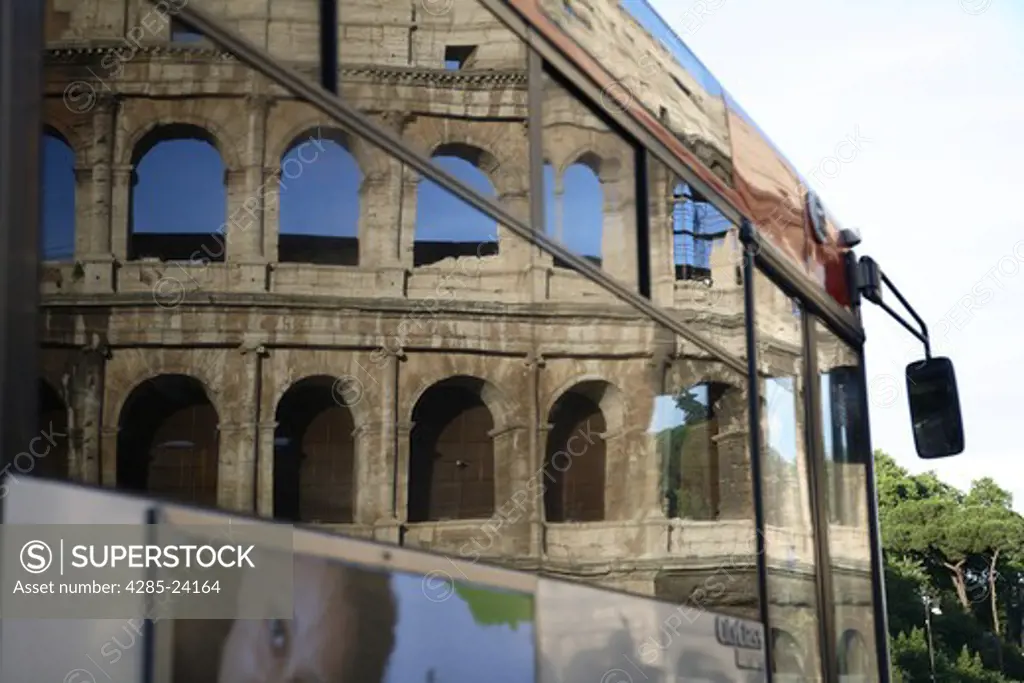 Italy, Lazio, Rome, Colosseum, Reflection, Bus Window