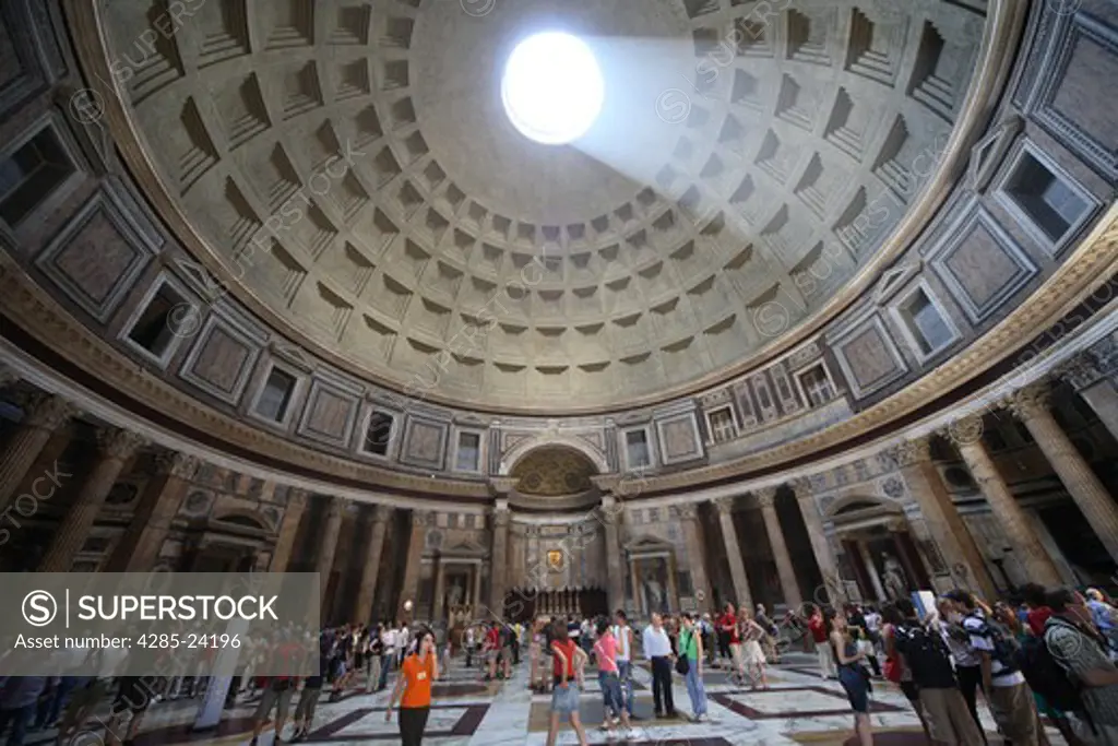 Italy, Lazio, Rome, The Pantheon, Church, Interior, Vaulted Ceiling, Tourists