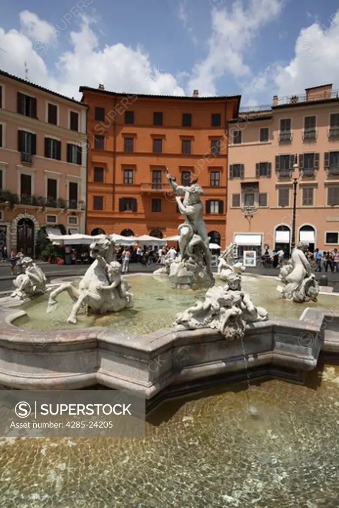 Italy, Lazio, Rome, Navona Square,  Piazza Navona, Neptune Fountain by Bernini