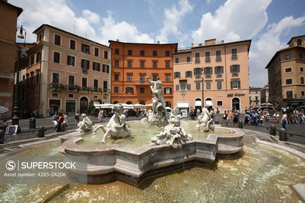 Italy, Lazio, Rome, Navona Square,  Piazza Navona, Neptune Fountain by Bernini