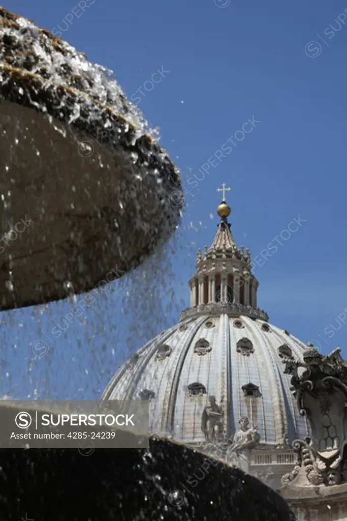 Italy, Lazio, Rome, Vatican City, St Peter's Square, St. Peters Basilica, Cathedral, Fountain,