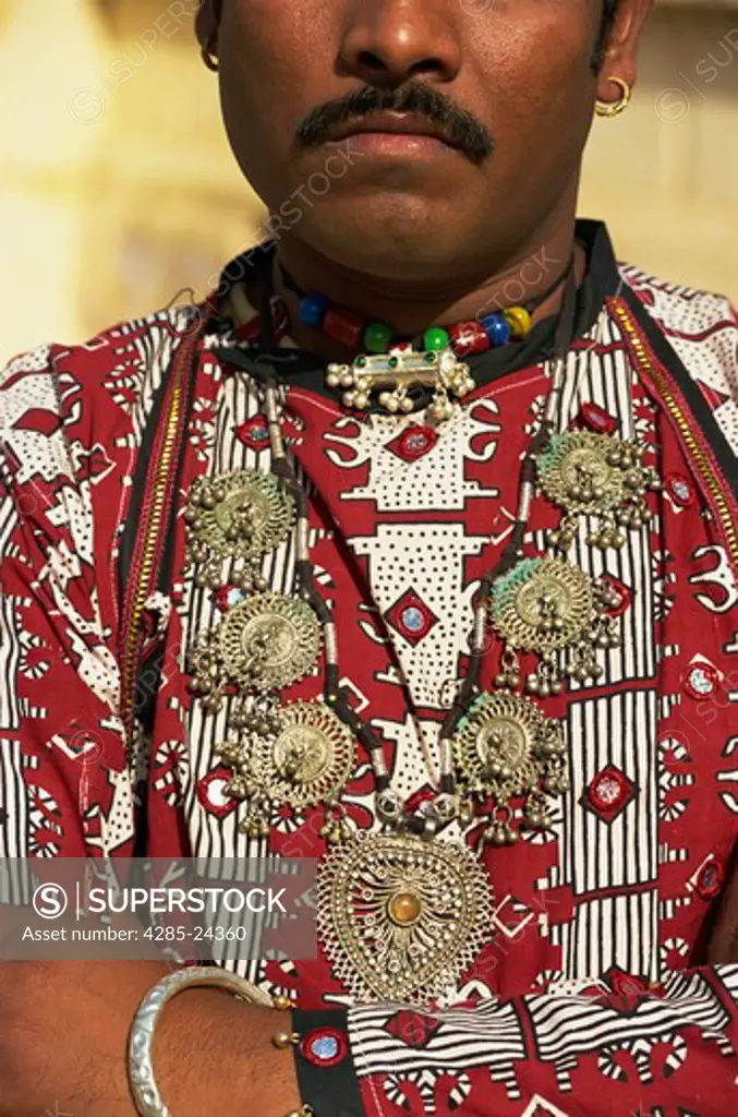 India, Jaipur, Man In Rajasthani Costume, Detail
