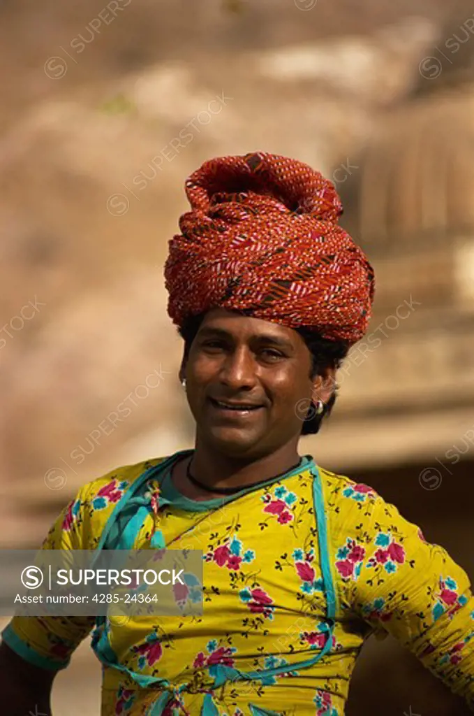 India, Jaipur, Man In Rajasthani Costume