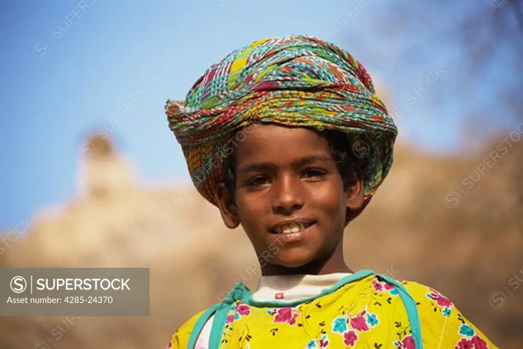 India, Jaipur, Boy In Rajasthani Costume