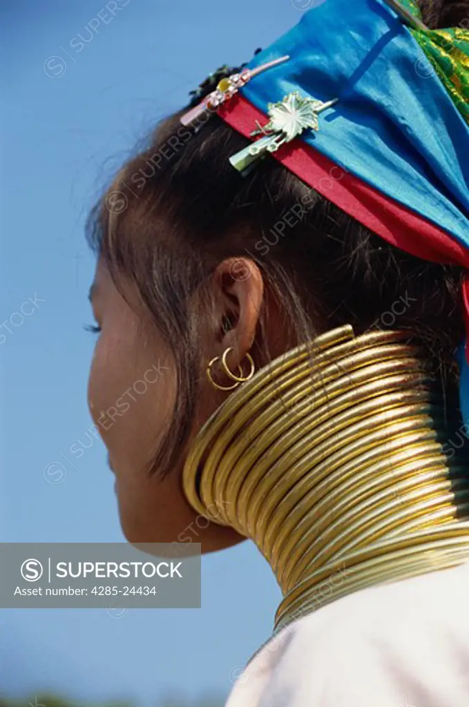 Thailand, Chiang Rai, Long Neck Hilltribes, Young Woman, Neck