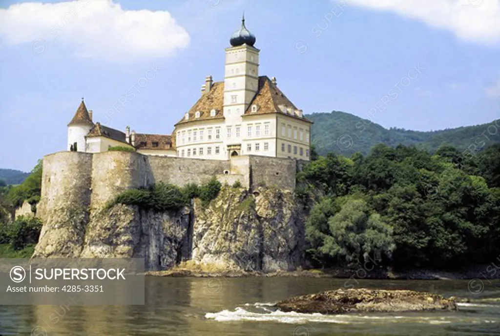 Castle in river.  Castle Schoenbuehel, Wachau Region, Lower Austria.