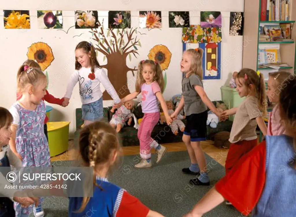 nursery school children dancing, kindergarten,  MR9023-34