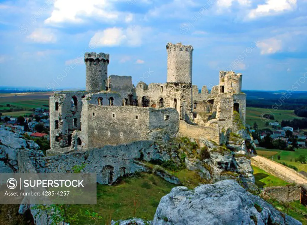 Castle Poland Ogrodzieniec Ruins of XVI century castle build of limestone on Krakow-Chestochowa Upland