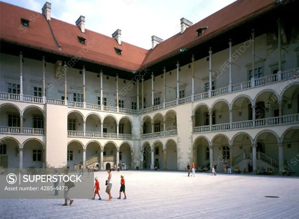 Wawel Royal Castle of Krakow, Poland, Courtyards arcades,  Wawel Royal Castle together with Cathedral and fortifications is located on Wawel Hill by Vistula River, Build in Renaissance and Gothic style,