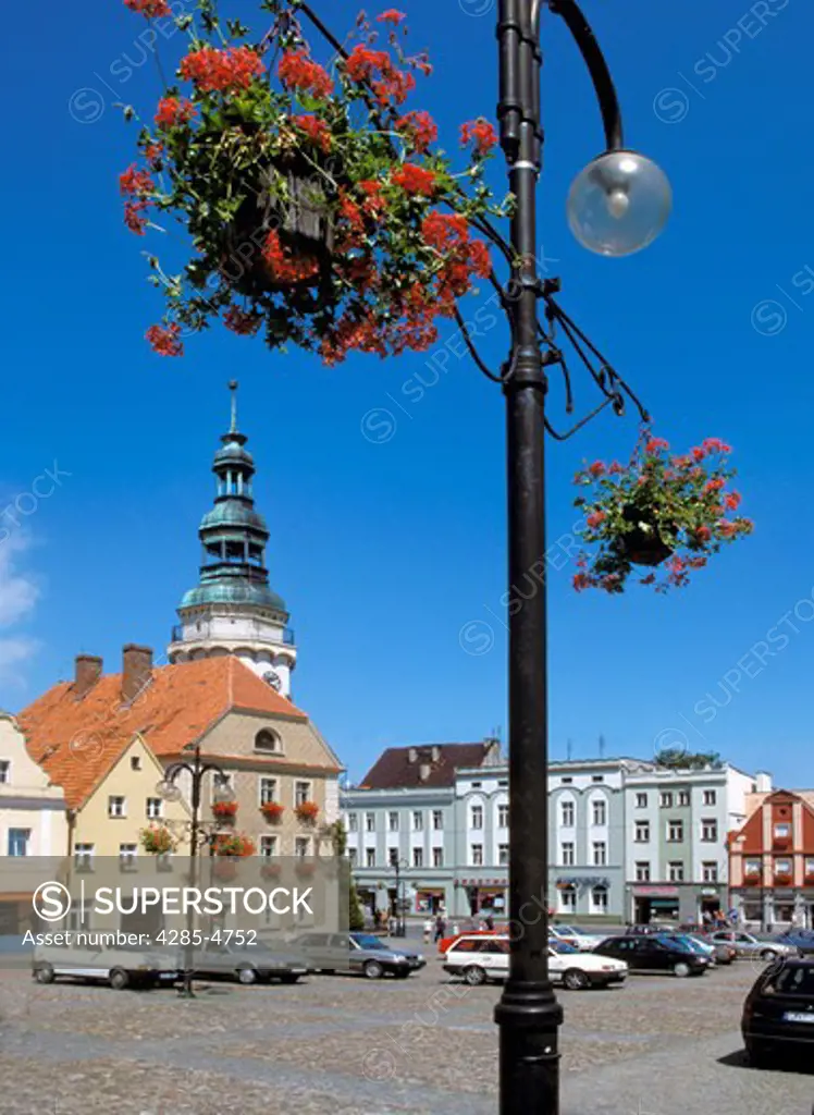 Main Market Square with Town Hall in picturesque Otmuchow of Poland