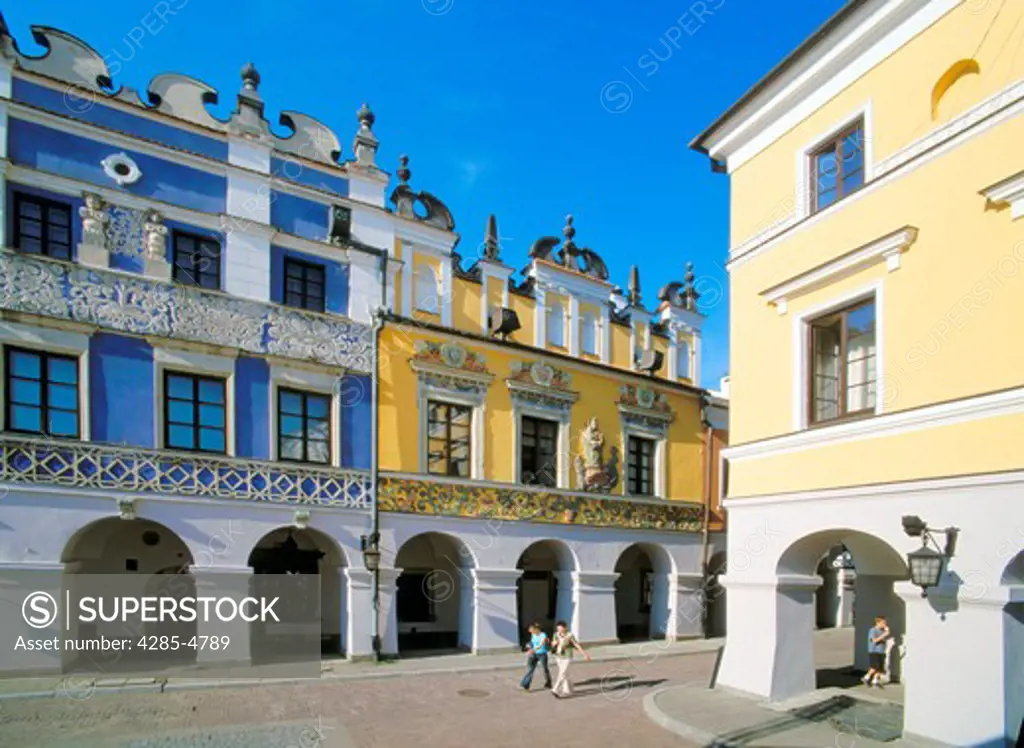 Houses at Main Market Square in picturesque Zamosc Poland, member of UNESCO,