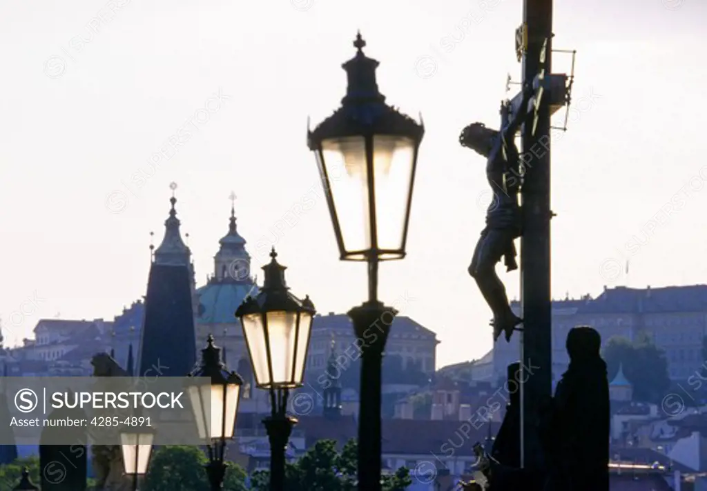 Calvary St Rood Statue on Charles Bridge in Prague Czech Republic