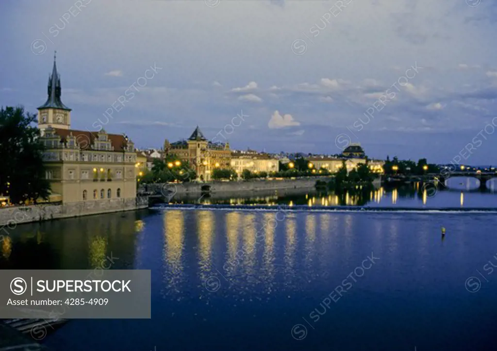 Prague on Vltava River in Prague Czech Republic at night