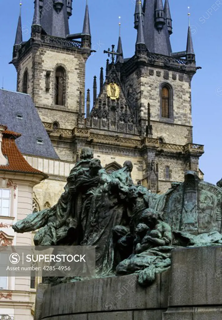 Jan Hus Monument at Old Town Square in Prague Czech Republic