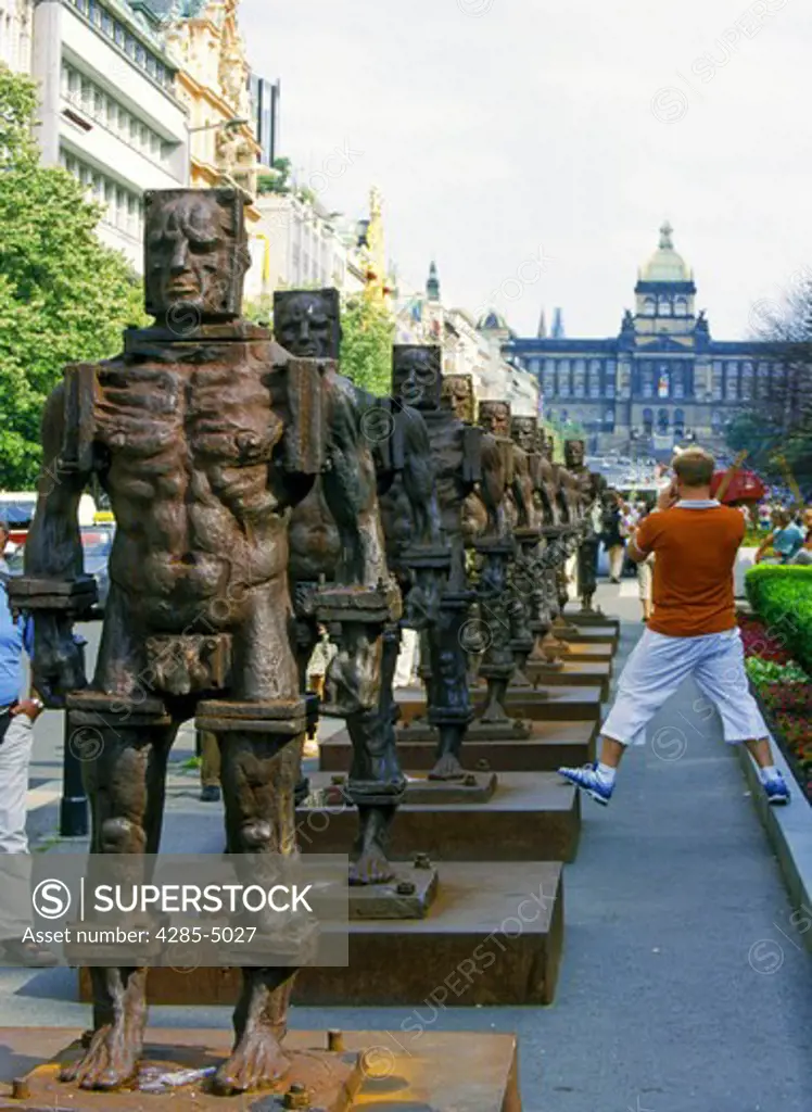 Sculptures at Wenceslas Square in Prague Czech Republic
