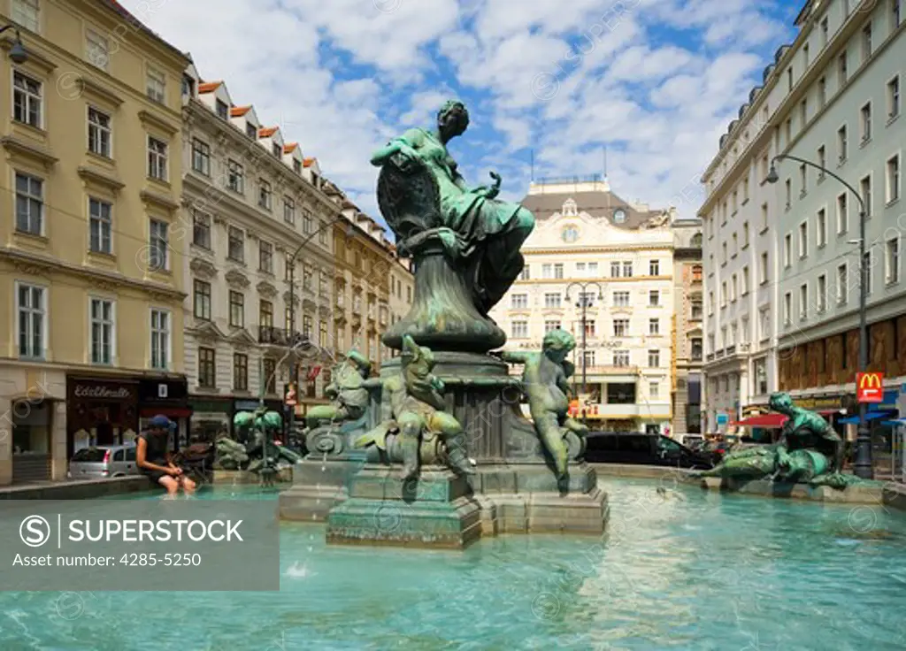 Austria, Vienna, Neuer Markt square fountain