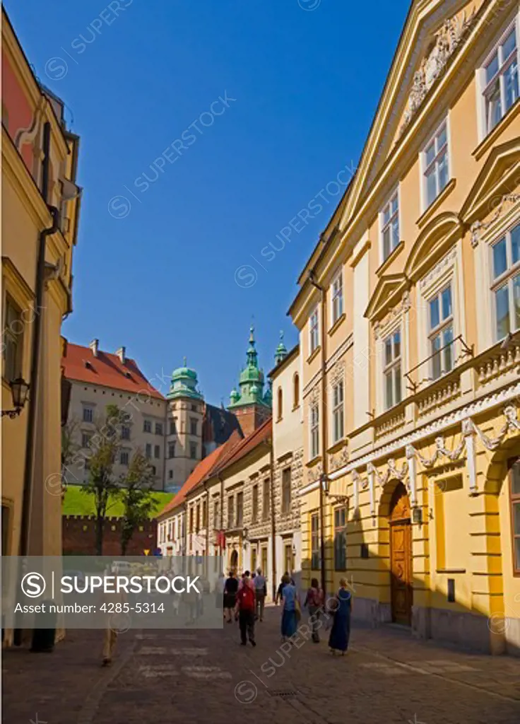 Poland, Krakow, Kanonicza street and Wawel Castle
