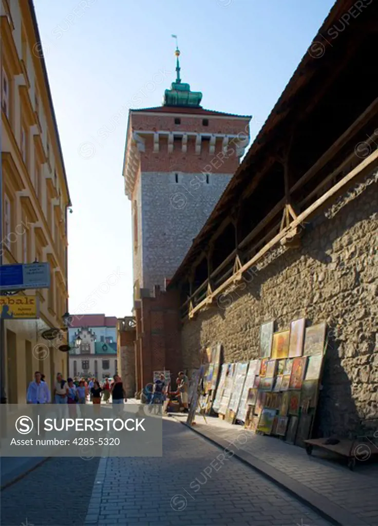Poland, Krakow, Pijarska street, defensive walls