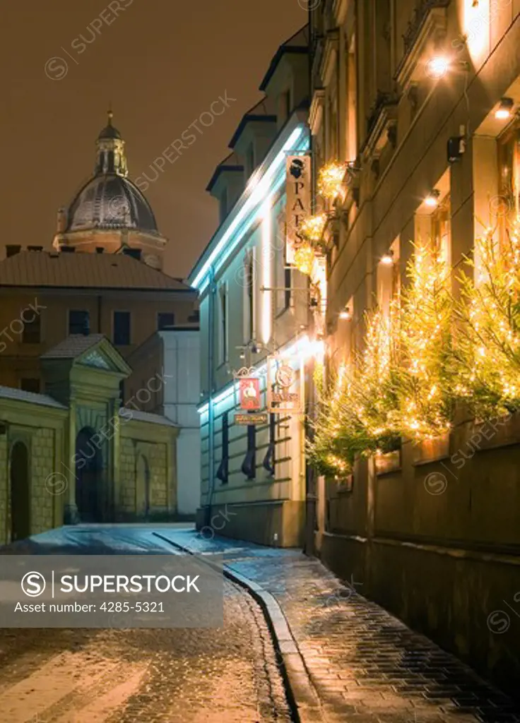 Poland, Krakow, Poselska street, St Joseph church, christmas