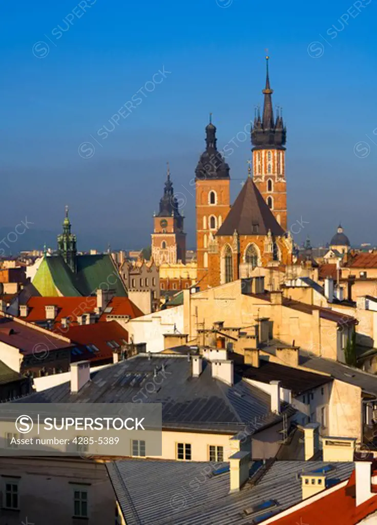 Poland Skyline of Krakow with Church of St Virgin Mary