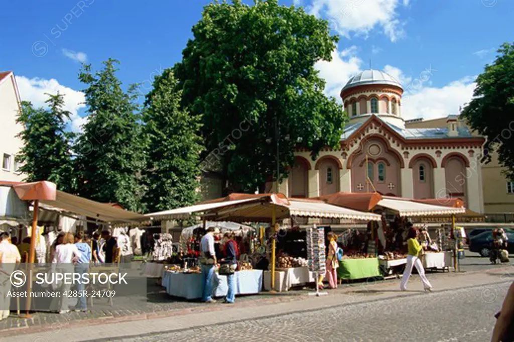 Pilies Street, Piatnica church, Market, Old Town, Vilnius, Lithuania