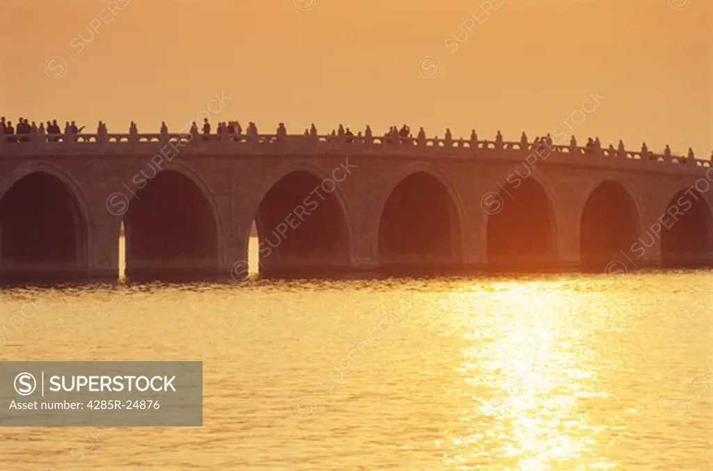 China, Beijing, Summer Palace, 17 Arch Bridge, Sunset