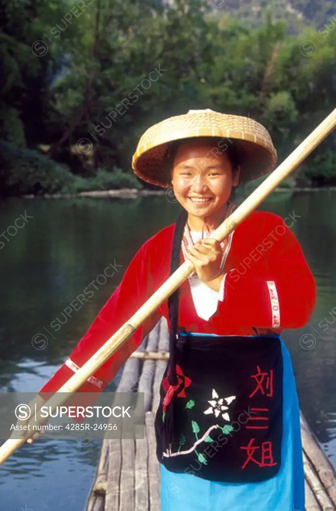 China, Guilin, Li River, Girl Rowing